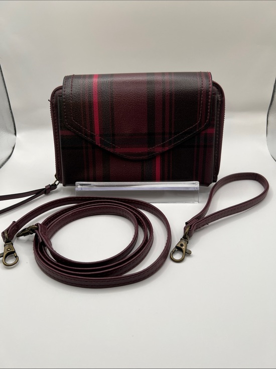 Handbags - Women's Burgundy Plaid Crossbody Wallet - Unbranded